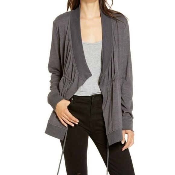 All Saints Gray Drape Jersey Jacket 10 Streetwear Lagenlook Moto Rebel Punk Chic - Picture 1 of 12